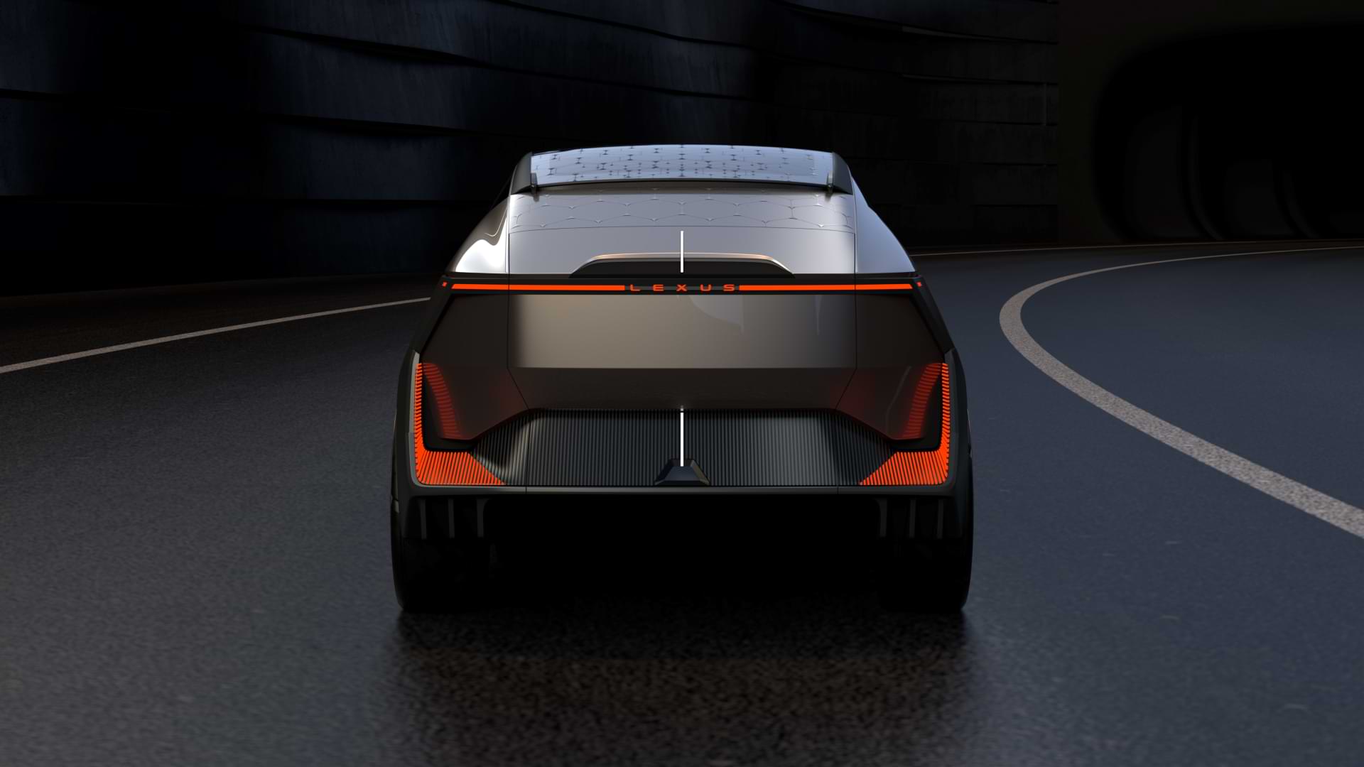 Picture of a car on the road from the back.