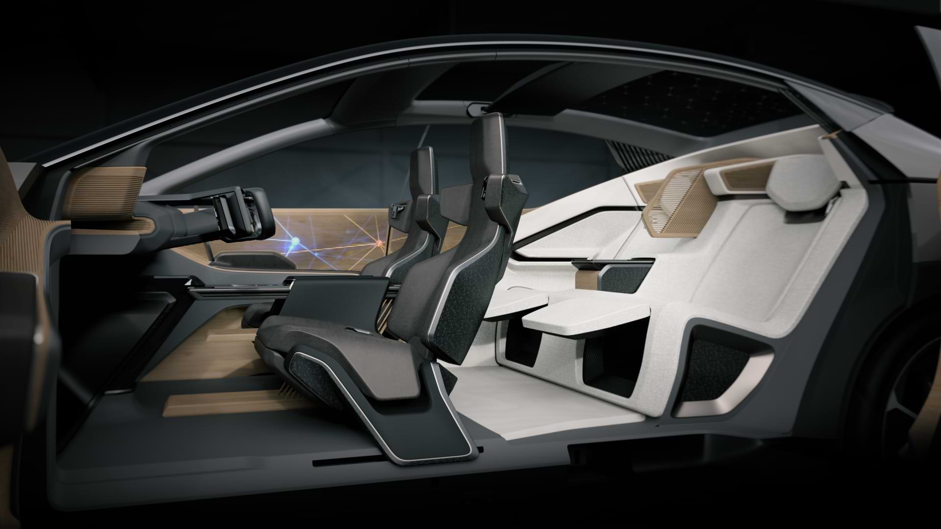 Car interior view from the side, focusing on the seats.