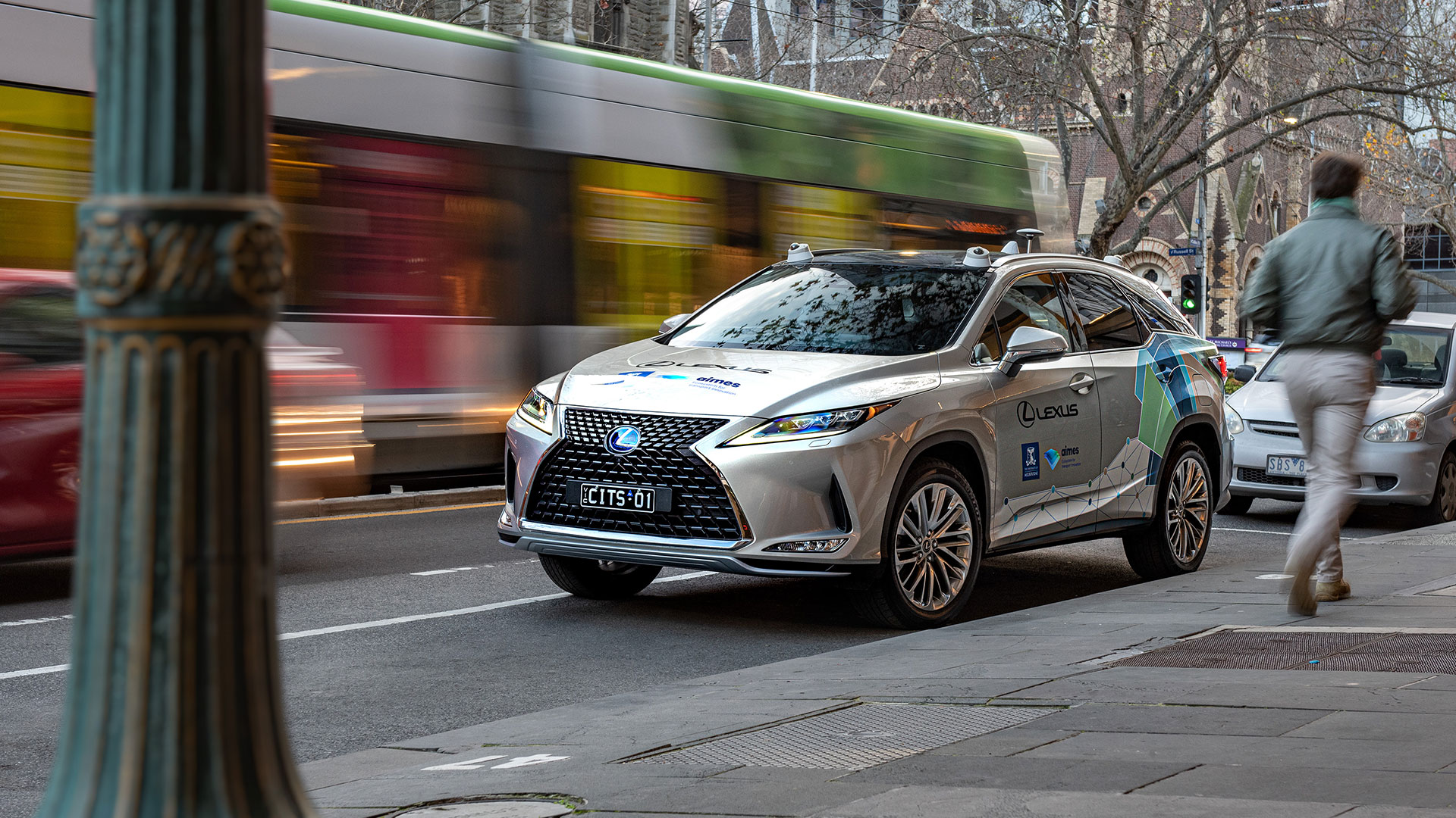 The specially prepared Lexus RX 450h fitted with Dedicated Short Range Communication (DSRC) and cellular network technologies.