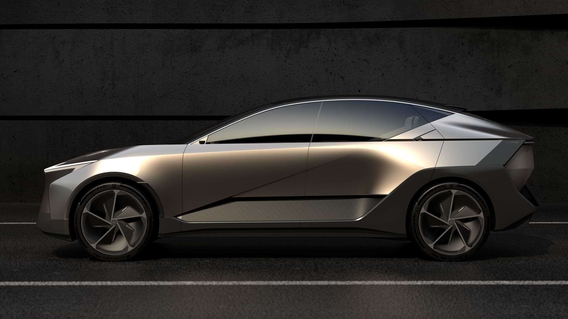 Side profile of the Lexus LF-ZL concept vehicle,  dark grey